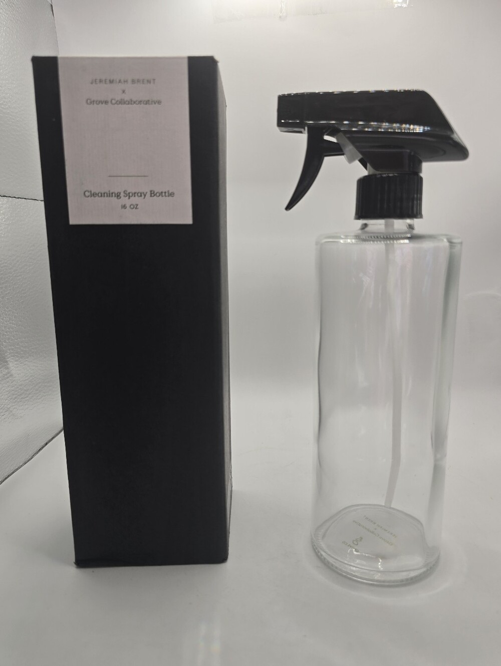 Jeremiah Brent x Grove Collaborative Cleaning Spray Bottle clear glass w/ black